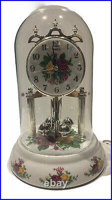 RARE Royal Albert Old Country Roses Anniversary Clock with Dome Timex