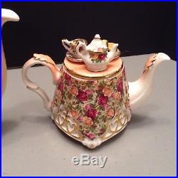RARE Royal Albert Old Country Roses Large And Mini Decorative Teapots
