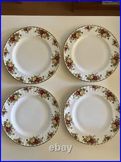 ROYAL ALBERT 1962 Old Country Roses Dinner Plates 10 3/8 Set 4 Gold Trim MINT
