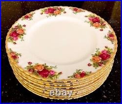 ROYAL ALBERT England OLD COUNTRY ROSES 10 3/8 DINNER PLATES Set of 9