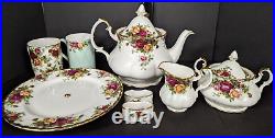 ROYAL ALBERT OLD COUNTRY ROSES 10 Pc TEA Set Teapot Sugar Bowl Creamer Mugs