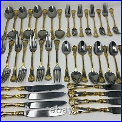 ROYAL ALBERT OLD COUNTRY ROSES 40 PC STAINLESS STEEL Flatware Silverware Gold