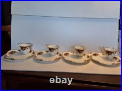 ROYAL ALBERT OLD COUNTRY ROSES 4 SNACK PLATE & CUP SETs HOSTESS Luncheon EXC