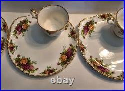 ROYAL ALBERT OLD COUNTRY ROSES 4 SNACK PLATE & CUP SETs HOSTESS Luncheon EXC