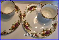 ROYAL ALBERT OLD COUNTRY ROSES 4 SNACK PLATE & CUP SETs HOSTESS Luncheon EXC