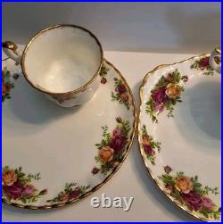 ROYAL ALBERT OLD COUNTRY ROSES 4 SNACK PLATE & CUP SETs HOSTESS Luncheon EXC