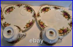 ROYAL ALBERT OLD COUNTRY ROSES 4 SNACK PLATE & CUP SETs HOSTESS Luncheon EXC