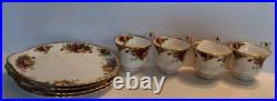 ROYAL ALBERT OLD COUNTRY ROSES 4 SNACK PLATE & CUP SETs HOSTESS Luncheon EXC