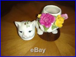 ROYAL ALBERT OLD COUNTRY ROSES Cat Kitten Teapot, Sugar and Creamer Set 1962