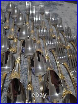 ROYAL ALBERT OLD COUNTRY ROSES GOLD 18/10 Stainless Flatware 53 Pieces5