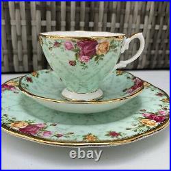 ROYAL ALBERT OLD COUNTRY ROSES Ruby Peach Blue Peppermint Cup Saucer Plate TRIO