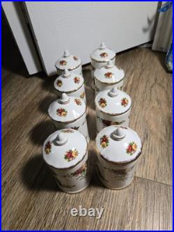 ROYAL ALBERT OLD COUNTRY ROSES SPICE JARS Set Of 8 BONE CHINA Rare (no rack) ROYAL ALBERT OLD COUNTRY ROSES SPICE JARS Set Of 8 BONE CHINA Rare (no rack)