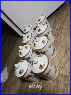 ROYAL ALBERT OLD COUNTRY ROSES SPICE JARS Set Of 8 BONE CHINA Rare (no rack) ROYAL ALBERT OLD COUNTRY ROSES SPICE JARS Set Of 8 BONE CHINA Rare (no rack)
