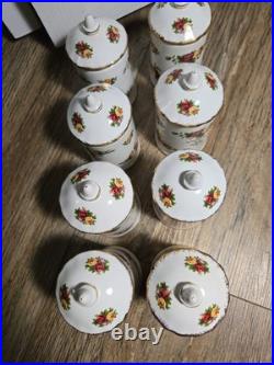 ROYAL ALBERT OLD COUNTRY ROSES SPICE JARS Set Of 8 BONE CHINA Rare (no rack) ROYAL ALBERT OLD COUNTRY ROSES SPICE JARS Set Of 8 BONE CHINA Rare (no rack)
