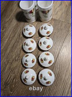 ROYAL ALBERT OLD COUNTRY ROSES SPICE JARS Set Of 8 BONE CHINA Rare (no rack) ROYAL ALBERT OLD COUNTRY ROSES SPICE JARS Set Of 8 BONE CHINA Rare (no rack)