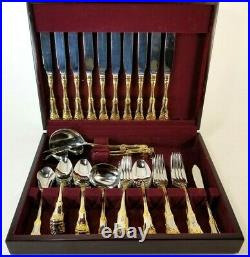 ROYAL ALBERT OLD COUNTRY ROSES Service For 10 SILVER GOLD FLATWARE 58 PIECE