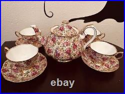 ROYAL ALBERT Old Country Rose Chintz Collection Set' Tea Pot, Cups & Saucers