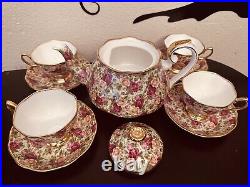 ROYAL ALBERT Old Country Rose Chintz Collection Set' Tea Pot, Cups & Saucers