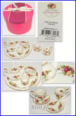 ROYAL ALBERT Old Country Roses 9 Pc Mini Teapot Set TEA FOR TWO Childs Party NEW