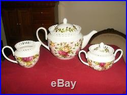 ROYAL ALBERT Old Country Roses England Pierced Tea Set, Teapot Creamer & Sugar