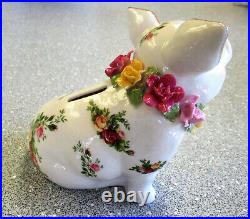 ROYAL ALBERT Old Country Roses Piggy Bank with Applied Roses Rare & So Cute