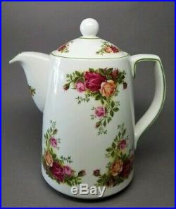 ROYAL ALBERT Old Country Roses White Green Trim COFFEE POT 5 Cup -RARE EXCELLENT