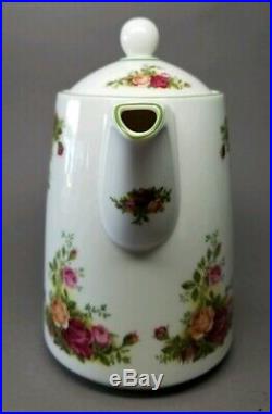 ROYAL ALBERT Old Country Roses White Green Trim COFFEE POT 5 Cup -RARE EXCELLENT