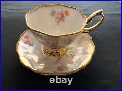 ROYAL ALBERT Tea Cup and Saucer Cabbage Rose Garland Heavy Gold Gilt England