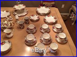 ROYAL ALBERT china OLD COUNTRY ROSES vintage stamp 63 pc SET SERVICE for 6 +++