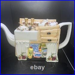 Rare Paul Cardew Royal Albert Old Country Roses Kitchen Sink Teapot In Tact Engl
