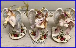 Rare Royal Albert Old Country Roses Angel Figurine Christmas Tree Ornament Set