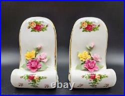 Rare Royal Albert Old Country Roses Bookends Red Yellow pink Applied Roses 1962