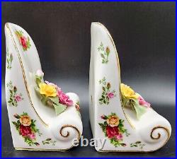 Rare Royal Albert Old Country Roses Bookends Red Yellow pink Applied Roses 1962