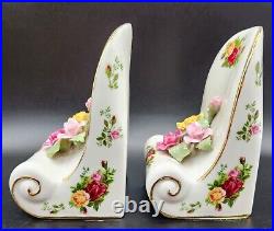 Rare Royal Albert Old Country Roses Bookends Red Yellow pink Applied Roses 1962