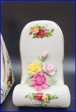 Rare Royal Albert Old Country Roses Bookends Red Yellow pink Applied Roses 1962