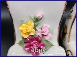 Rare Royal Albert Old Country Roses Bookends Red Yellow pink Applied Roses 1962