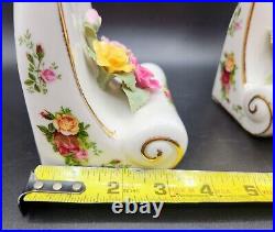 Rare Royal Albert Old Country Roses Bookends Red Yellow pink Applied Roses 1962