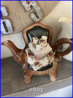 Rare Royal Albert Old Country Roses Chair Teapot Handcrafted Paul Cardew 1996