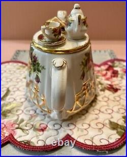 Rare Royal Albert Old Country Roses China Mini Miniature Earthenware Tea Pot