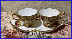 Rare Royal Albert Old Country Roses Chintz Tea Cups & Ocr Regal Tray Platter Set