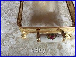 Rare Royal Albert Old Country Roses Gold Plated Server With Baking Insert