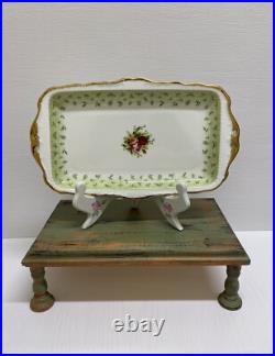 Rare Royal Albert Old Country Roses Green Accent Sandwich Tray Serving Platter Rare Royal Albert Old Country Roses Green Accent Sandwich Tray Serving Platter