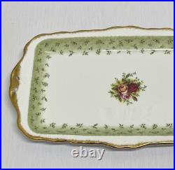 Rare Royal Albert Old Country Roses Green Accent Sandwich Tray Serving Platter Rare Royal Albert Old Country Roses Green Accent Sandwich Tray Serving Platter
