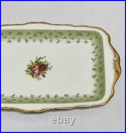 Rare Royal Albert Old Country Roses Green Accent Sandwich Tray Serving Platter Rare Royal Albert Old Country Roses Green Accent Sandwich Tray Serving Platter