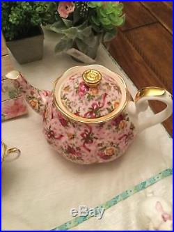 Rare. Royal Albert Old Country Roses Ruby Celebration Pink Chintz Tea set