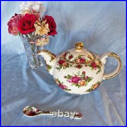 Rare Royal Albert Old Country Roses Teapot (Classic III) WithFree Porcelain Spoon