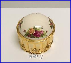 Rare Royal Doulton Royal Albert Old Country Roses Gold Vanity Jewelry Box