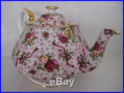 Rare Vintage Royal Albert Old Country Roses Ruby Celebration Teapot Pretty Pink