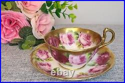 Rare Vintage Royal Albert Old English Rose Heavy Gold Gilded Teacup & Saucer