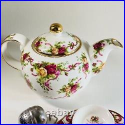 Retired Royal Albert Old Country Roses Ruby Celebration Teapot Cup & Saucer 2001